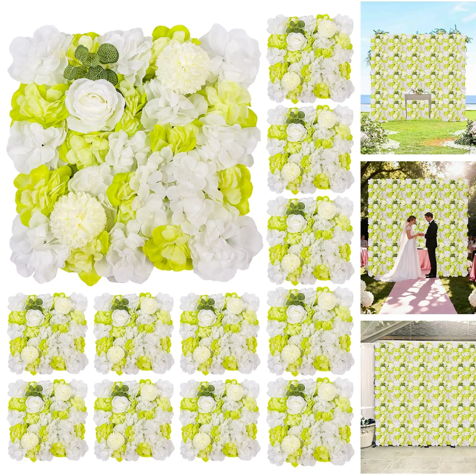 12 Pack 15x15 Inch Artificial Silk Rose Flower Wall Panels. Elegant Lifelike Floral Backdrop for Weddings, Baby Showers, Birthday Parties & Home Decor. Reusable Faux Flower Wall Decor Easy Install Photo Booth Background in 6 Colors