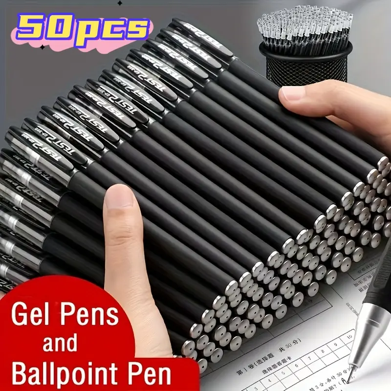 50-Pack Gp380 Executive Gel Pens - Smooth Writing Ballpoint Pens, Black Ink, Stylish Black Design, Suitable for Professionals, Students, Office & School Supplies, Work Essentials, Professional Stationery, Stationery Writing Tools