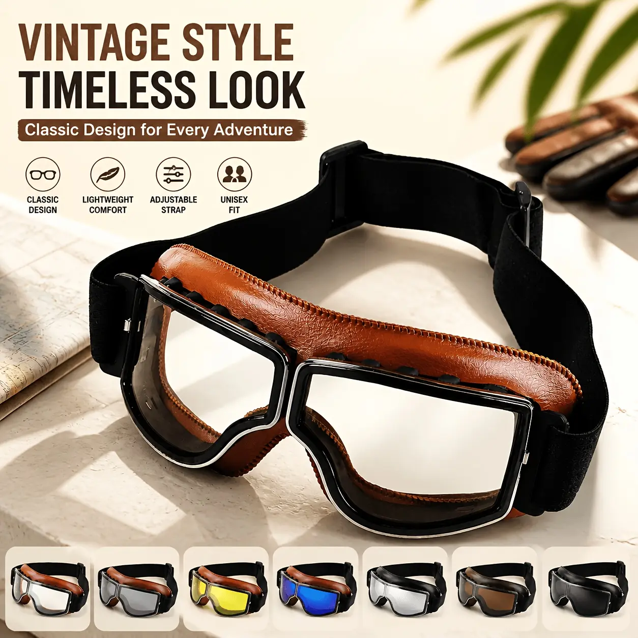 Vintage Motorcycle Goggles Windproof Lens Helmet Riding Glasses Outdoor Motorbike Sports Protective Eyewear