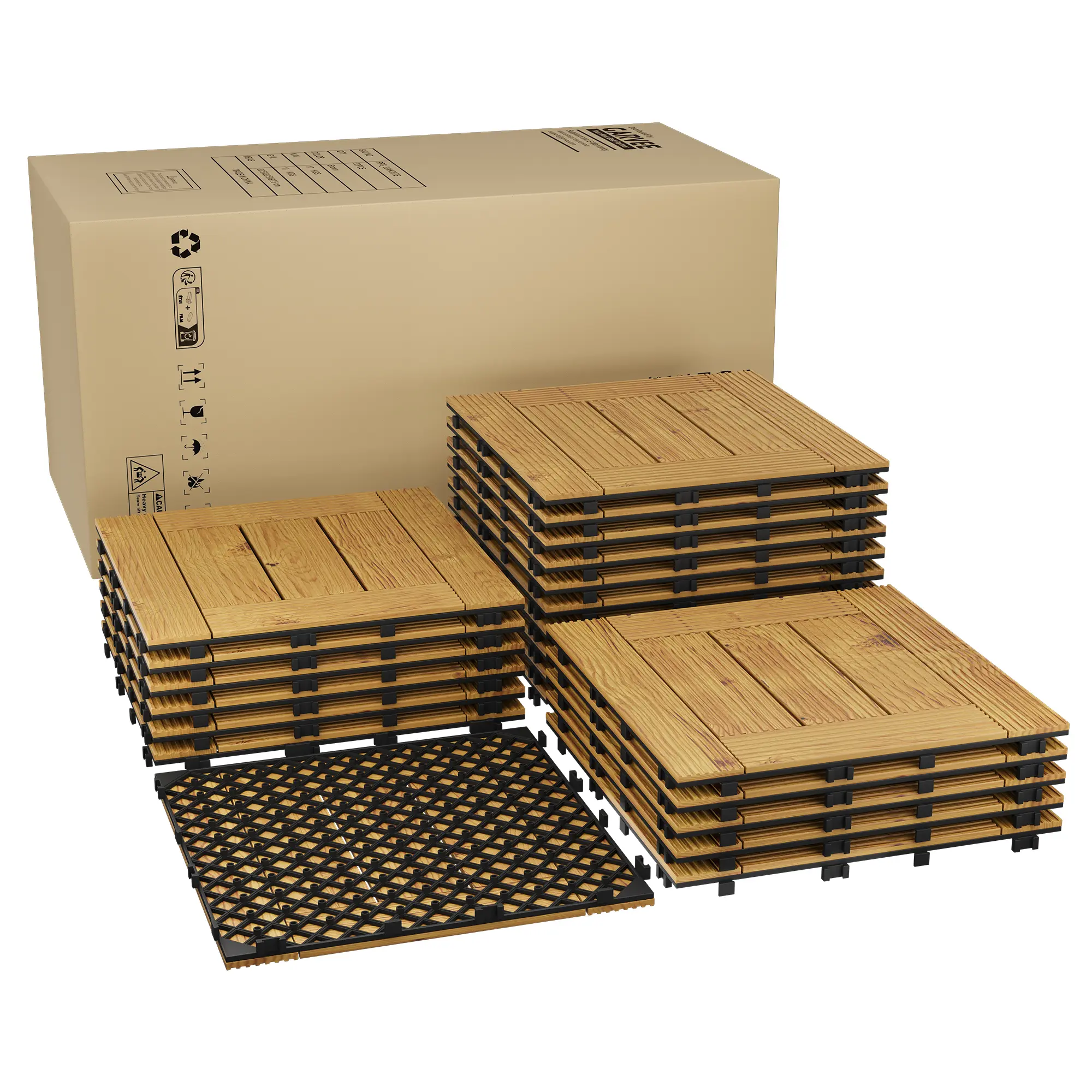 Garvee Solid Acacia Wood interconnected Deck Tiles 12x12 Inch – Waterproof & Anti-Slip Outdoor Patio Flooring for Balcony, Garden, Pool – Natural/Yellow, 22 or 33 Pack