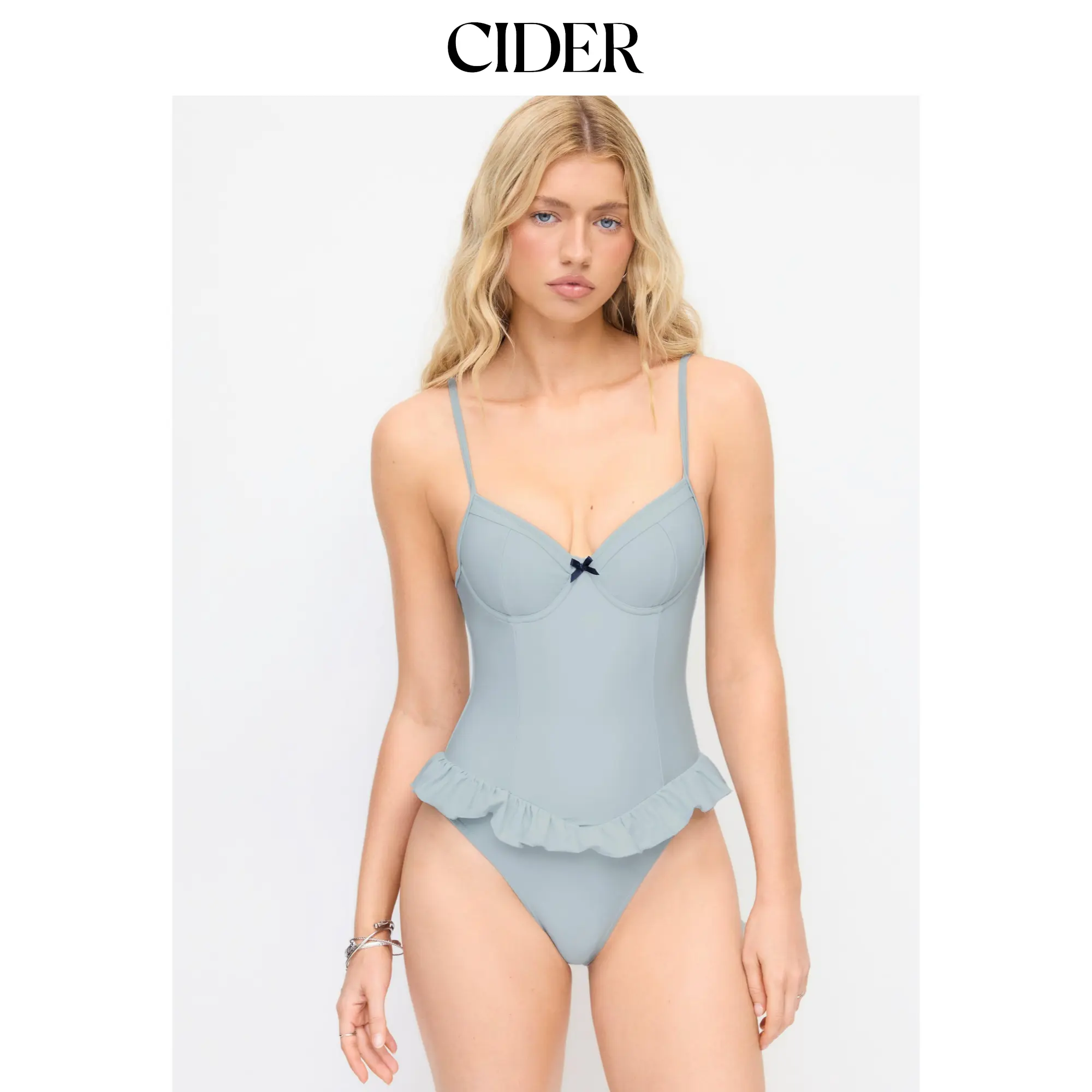 Cider Sweetheart Bowknot Peplum Hem One Piece Swimsuit