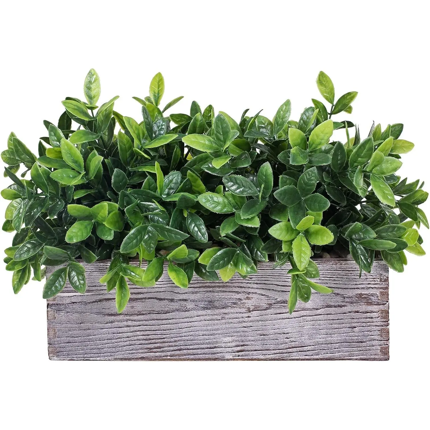Artificial Eucalyptus Plant in Rustic Rectangular Wooden Planter Box Faux Potted Herb Plant Greenery Arrangement for Farmhouse Indoor Wedding Table Centerpiece Mantel Shelf Kitchen Decor