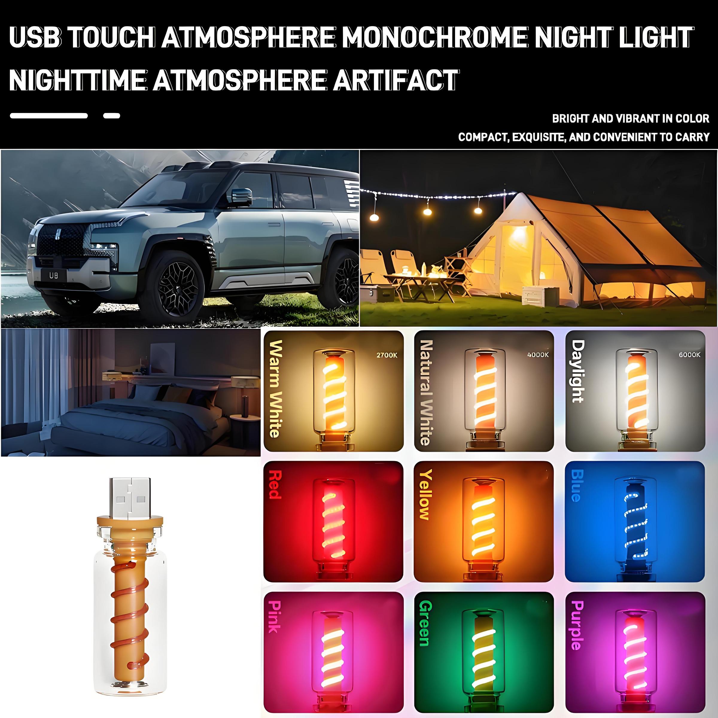 1 USB small night light touch color LED night light in the car ambient light Edison bulb incandescent ceramic light transparent touch bedside sleeping light portable multi-color LED ambient light that lights up