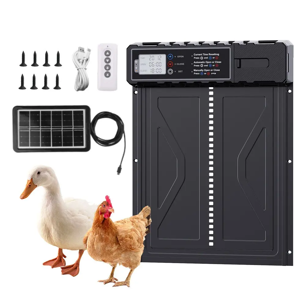 Solar Chicken Coop Electric Door, Timer Auto Sensor Door, Aluminum Alloy with Display, Anti-Jamming, Ideal for Poultry Care