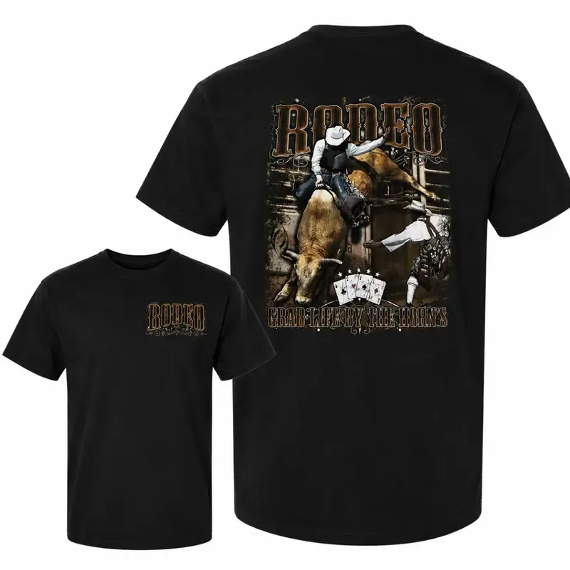 Vintage Rodeo Bull Riding Shirt, Cowboy Western T-Shirt, Bull Rider Graphic Tee, Ranch Cowboy Unisex Shirt, Grab Life By The Horns Tee, Rodeo Gift for Men
