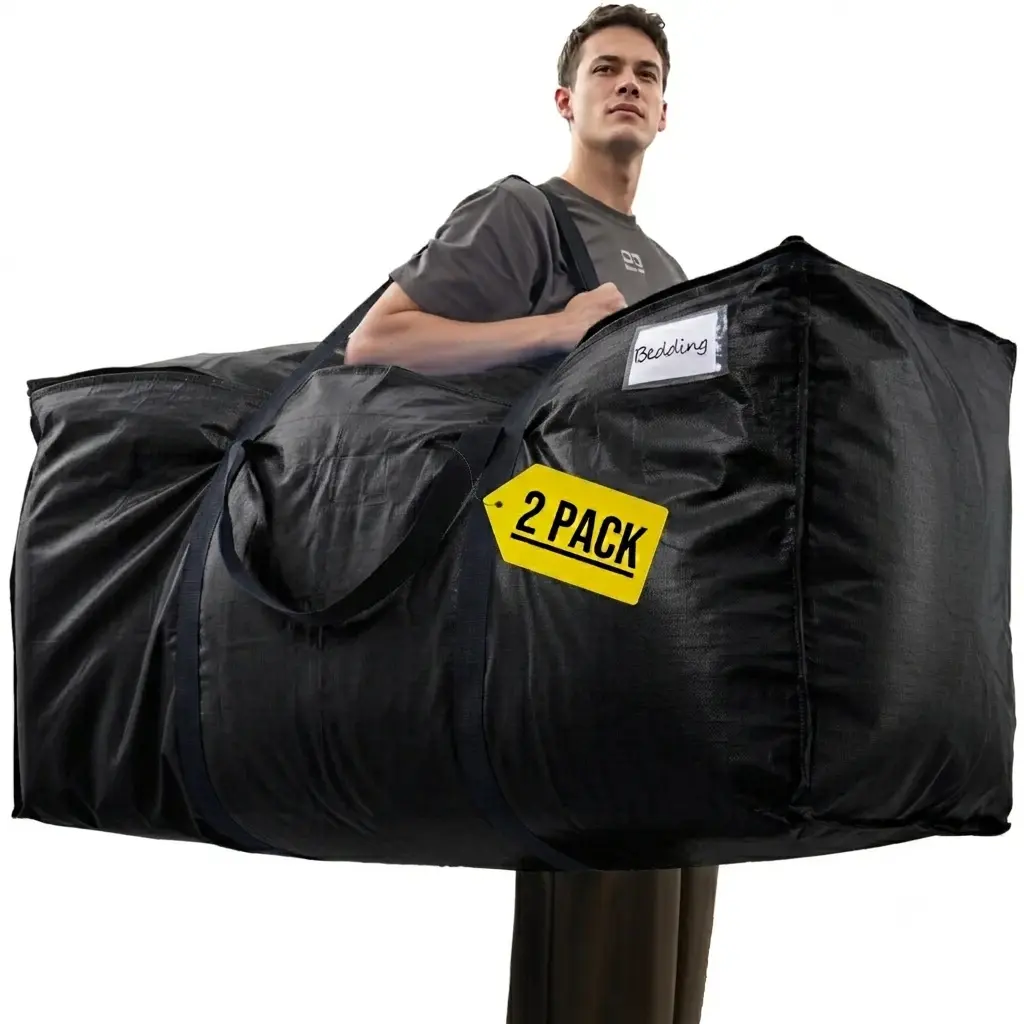 65 Gallon Extra Large Storage Bags, XXL Black Heavy Duty Moving Bags For Storage, Totes for Space Saving, Alternative to Moving Boxes (2 Pack) Durable Lightweight Organizer Compression Packing, Waterproof College Dorm Essentials, Clothes, Bedding, Comfort