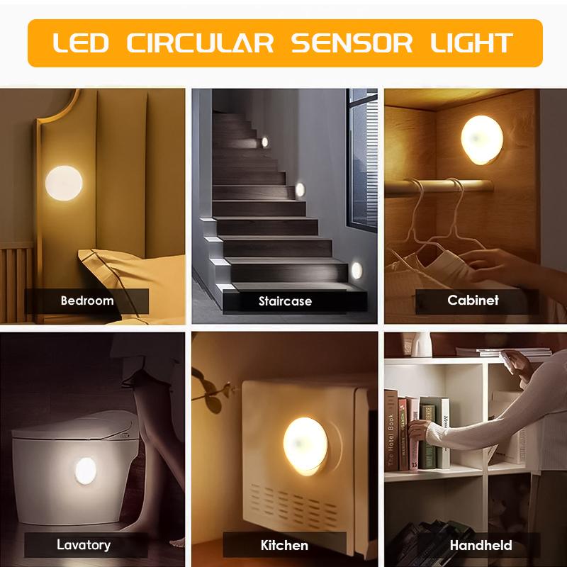 3-Piece LED Motion Sensor Rechargeable Night Light, Home Decor Lighting, Round Night Lighting, Ideal for Bedroom, Kitchen, Hallway, Closet, Bedside, Office Space