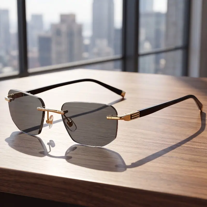 Frameless Photochromic Reading Glasses - Gold-Framed Photochromic Lenses, Low-Profile Glasses Accessory Frames, Photochromatic Blue Light Protection, Adjustable, Stylish, Unobstructed View, Unisex, Multifunctional for Driving, Computer Use, Frameless Glas