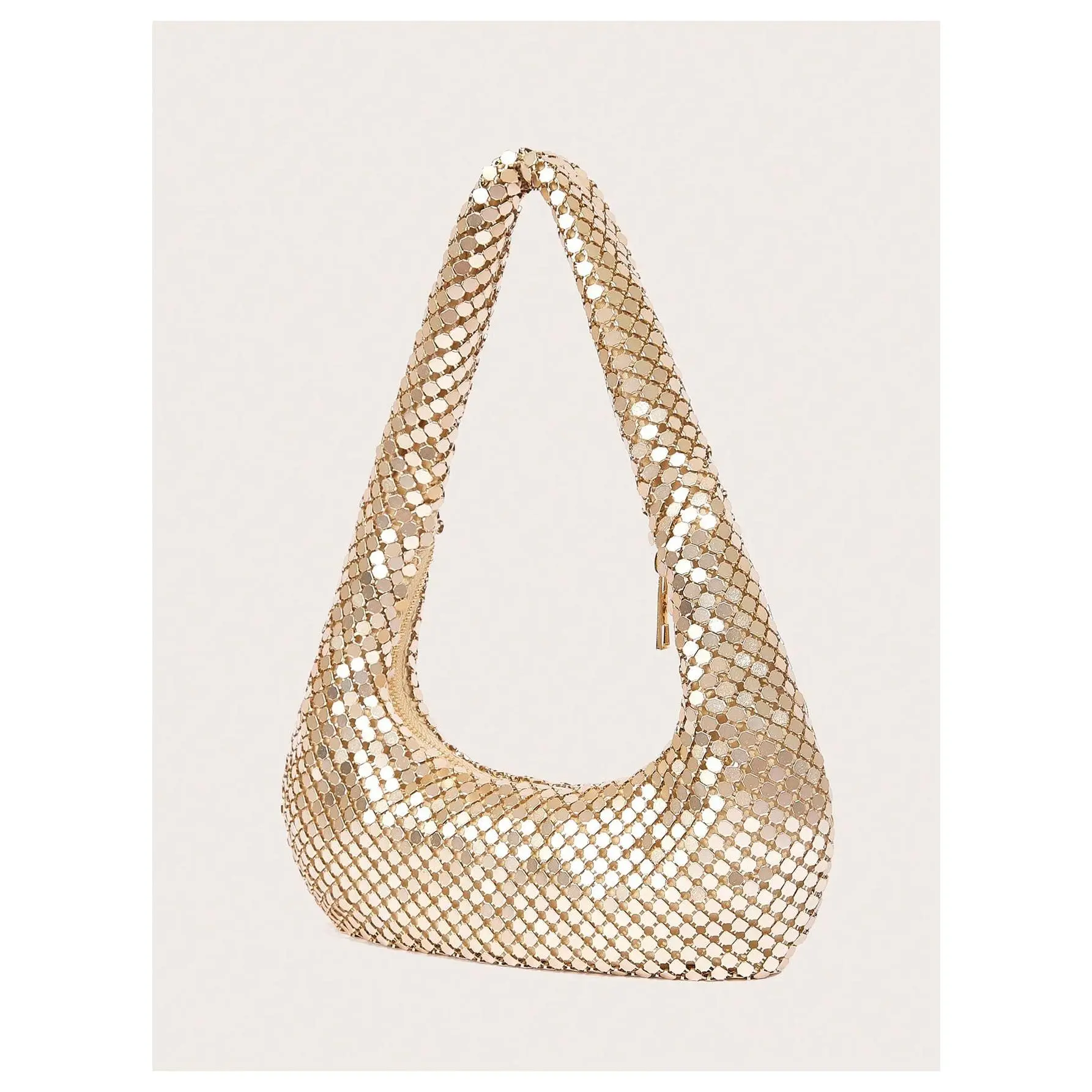 Women's Medium Metallic Glitter Sequin Top Handle Hobo Handbag Crossbody Bag - One-Size Glamorous Sequin Women's Crossbody & Shoulder Bags, Skin-Safe Fabric, Zipper Closure for Party Evening Events