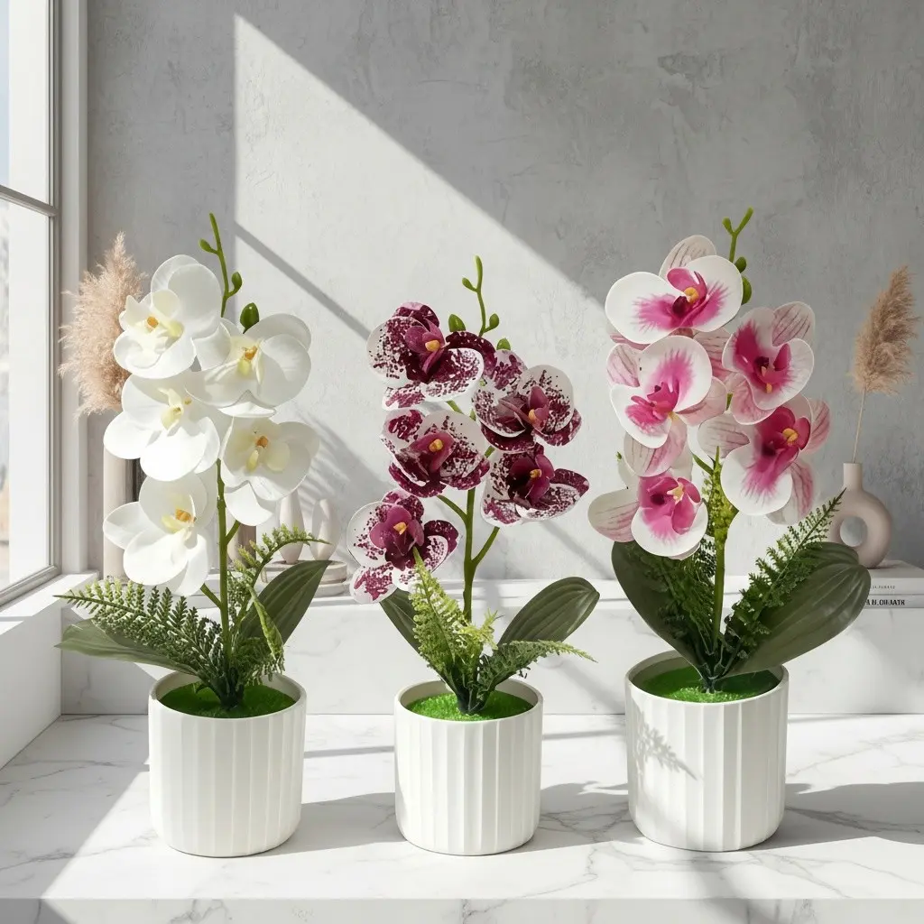 3pcs Artificial Orchid Potted Plants, Decorative Fake Flowers, Ideal for Weddings, Parties, Gardens, Living Rooms, Office Decor, All Seasons Decoration