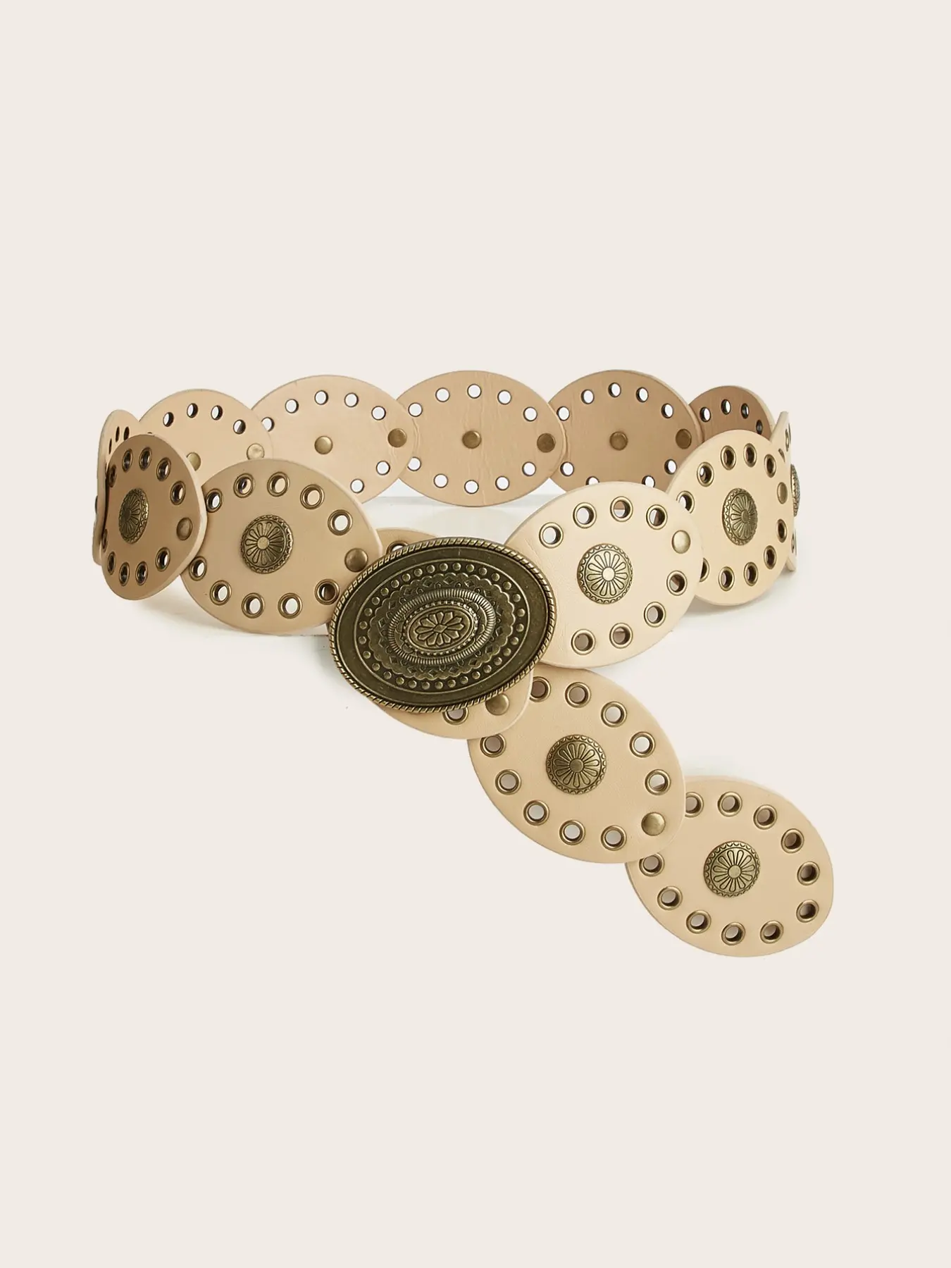 1pc Women's Belt, Vintage Bronze Rivet Eyelet Patchwork Boho Belt, Western Rodeo Cowgirl Chunky Studded Belt for Daily Use