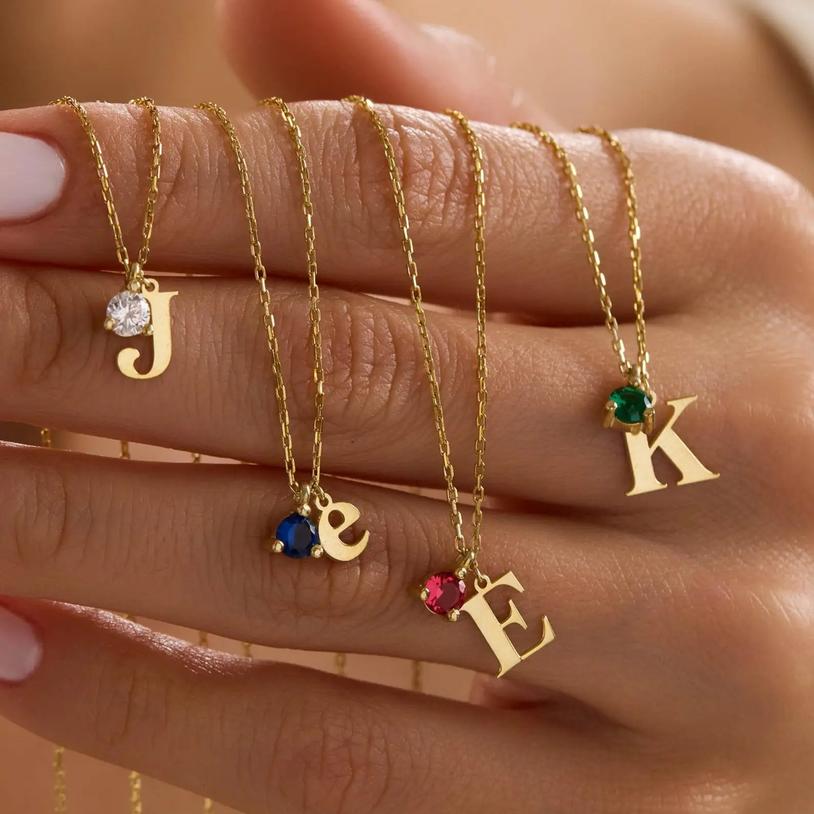 AS223 Personalized Custom Initials Birthstone Pendant Stainless Steel DIY Letter Necklace Birthday Gift for Men and Women