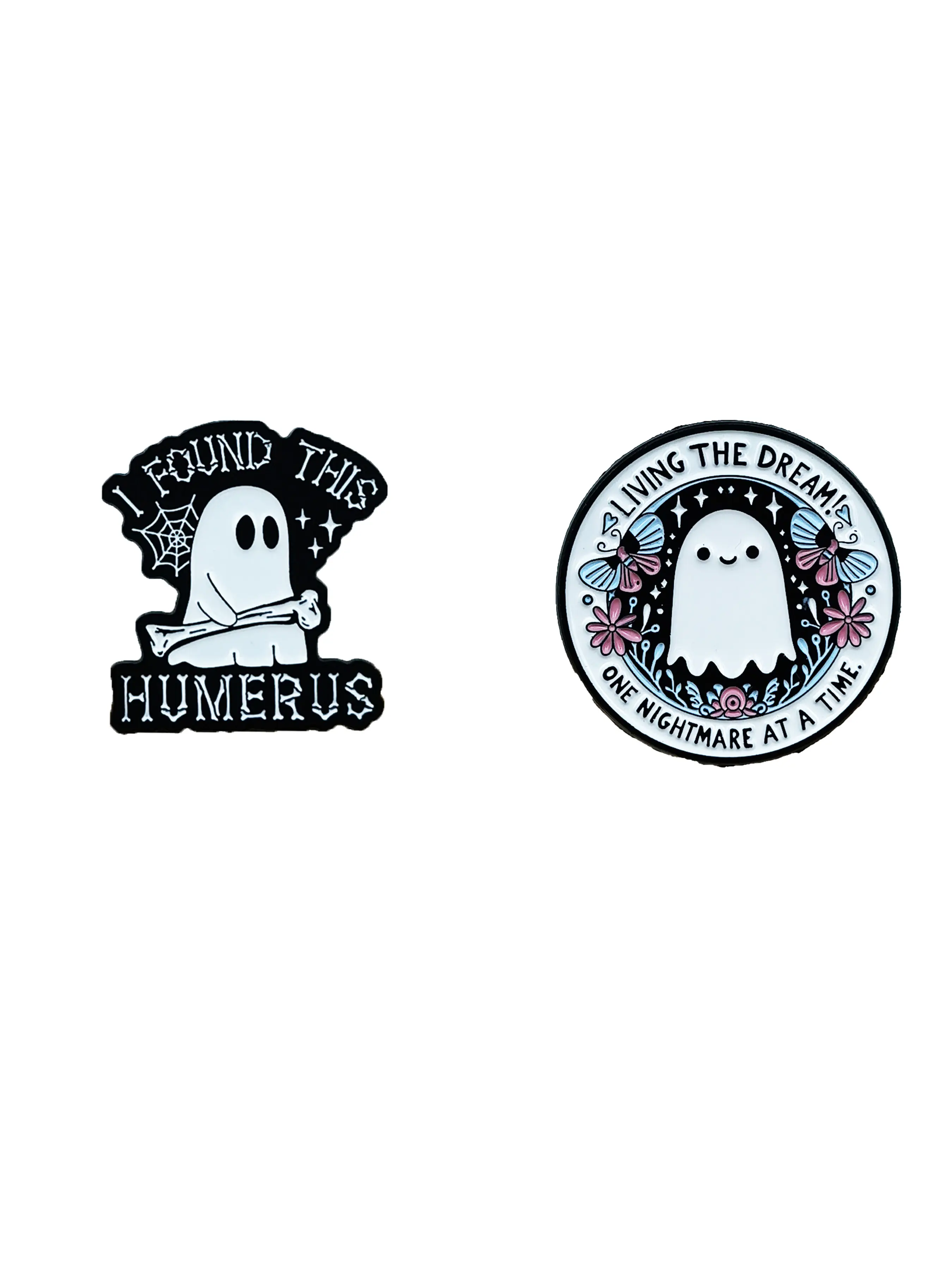 2pcs Cute Ghost Enamel Pin Butterfly Flower Round Brooch for Women Men Cartoon Novelty Fashion Lapel Pin Living the Dream! One Nightmare at a Time Lapel Pins Badge Halloween Bag Jacket Backpack Hat Clothes Accessories