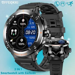 EFFEOKKI Multifunction Smartwatch with Built in Earbuds Magnetic NFC Call Music 1.46 Inch Full Touch HD Display Multiple Sports Fitness Tracker Activity Compatible with iOS Android Devices, Perfect Gift for Men, Dad, Husband & Boyfriend