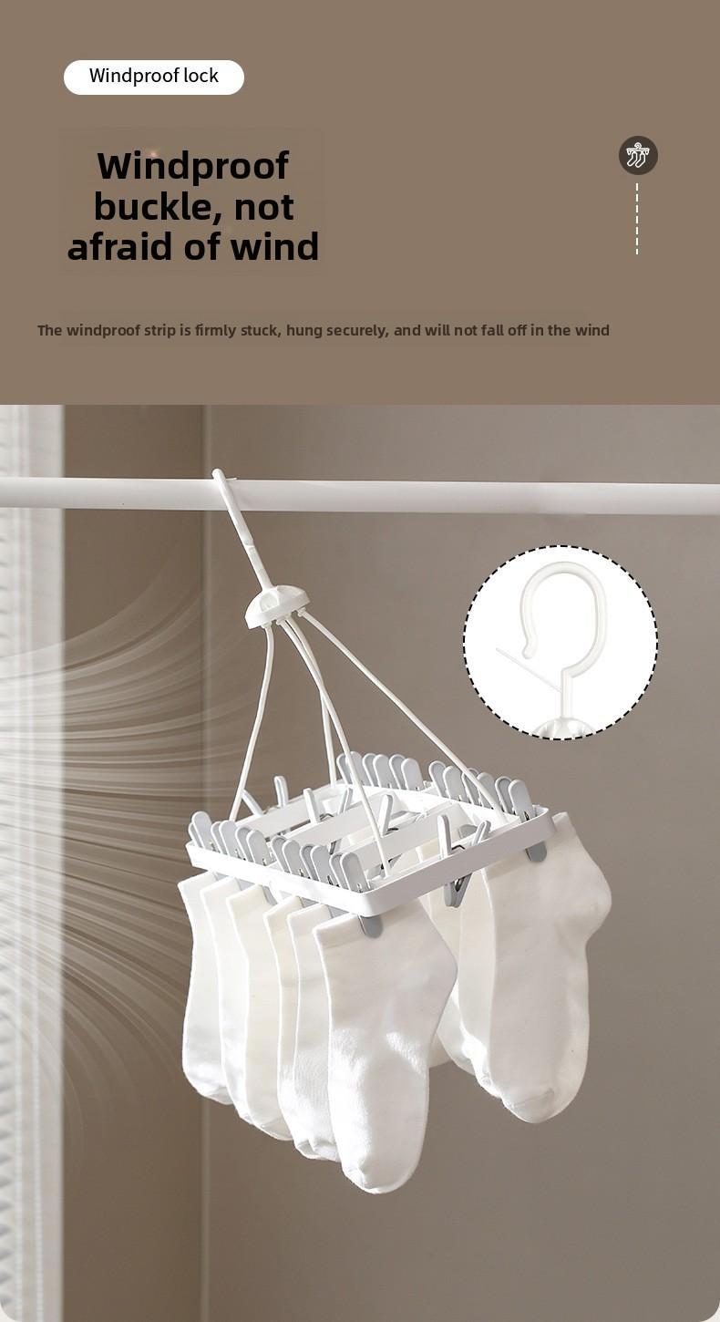 FaSoLa Household Folding Drying Rack, Multi-Clip Sock and Underwear Drying Tool, Multifunctional Windproof 2-in-1 Drying Rack