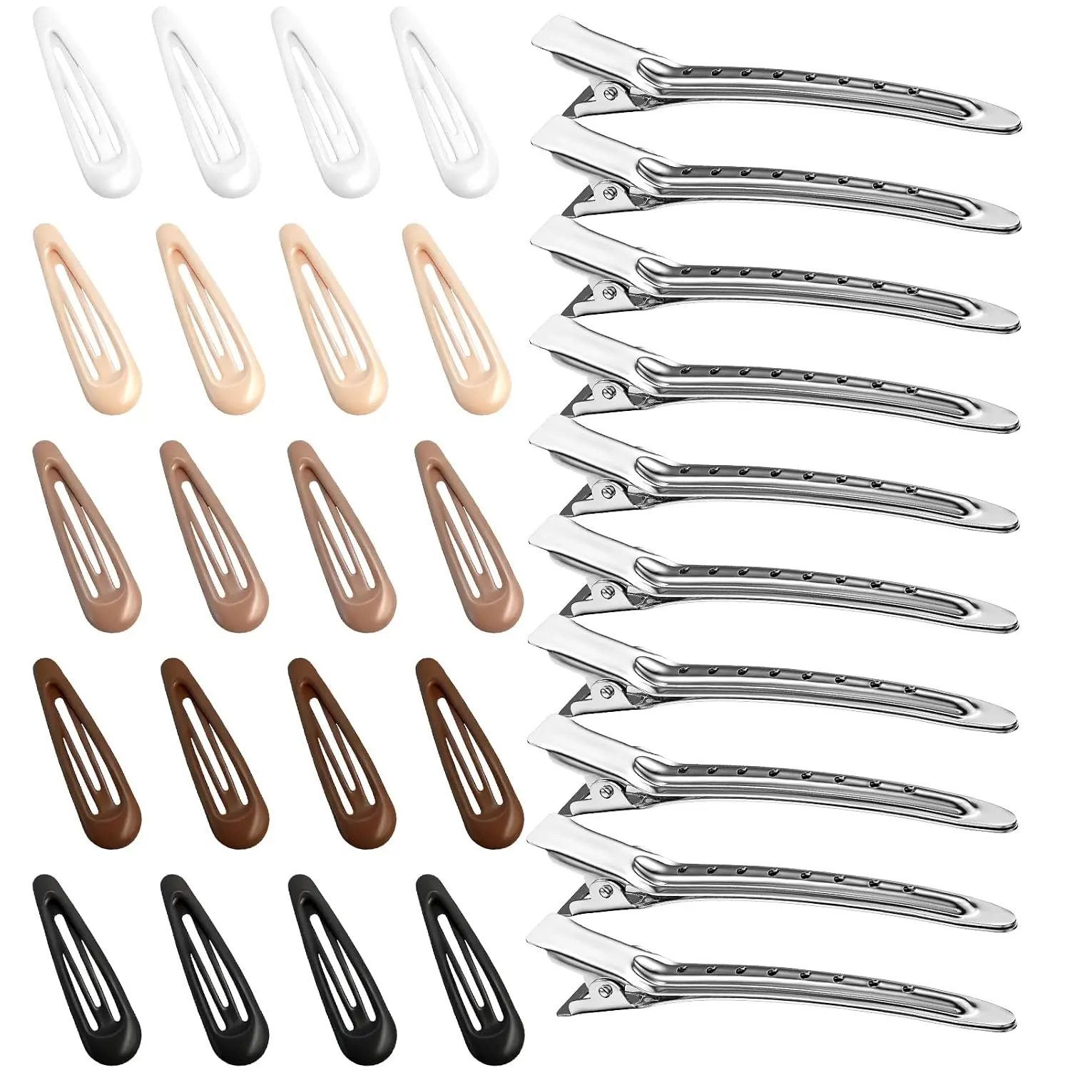 30 count Hair Clips for Women, Girls & Hair Pins: Metal Non-Slip 20 Mini 1.89" Snap & 10 Large 3.5"  & Duckbill Sectioning Clips, Salon Styling &  Hairstyle Use (Multi-Color)