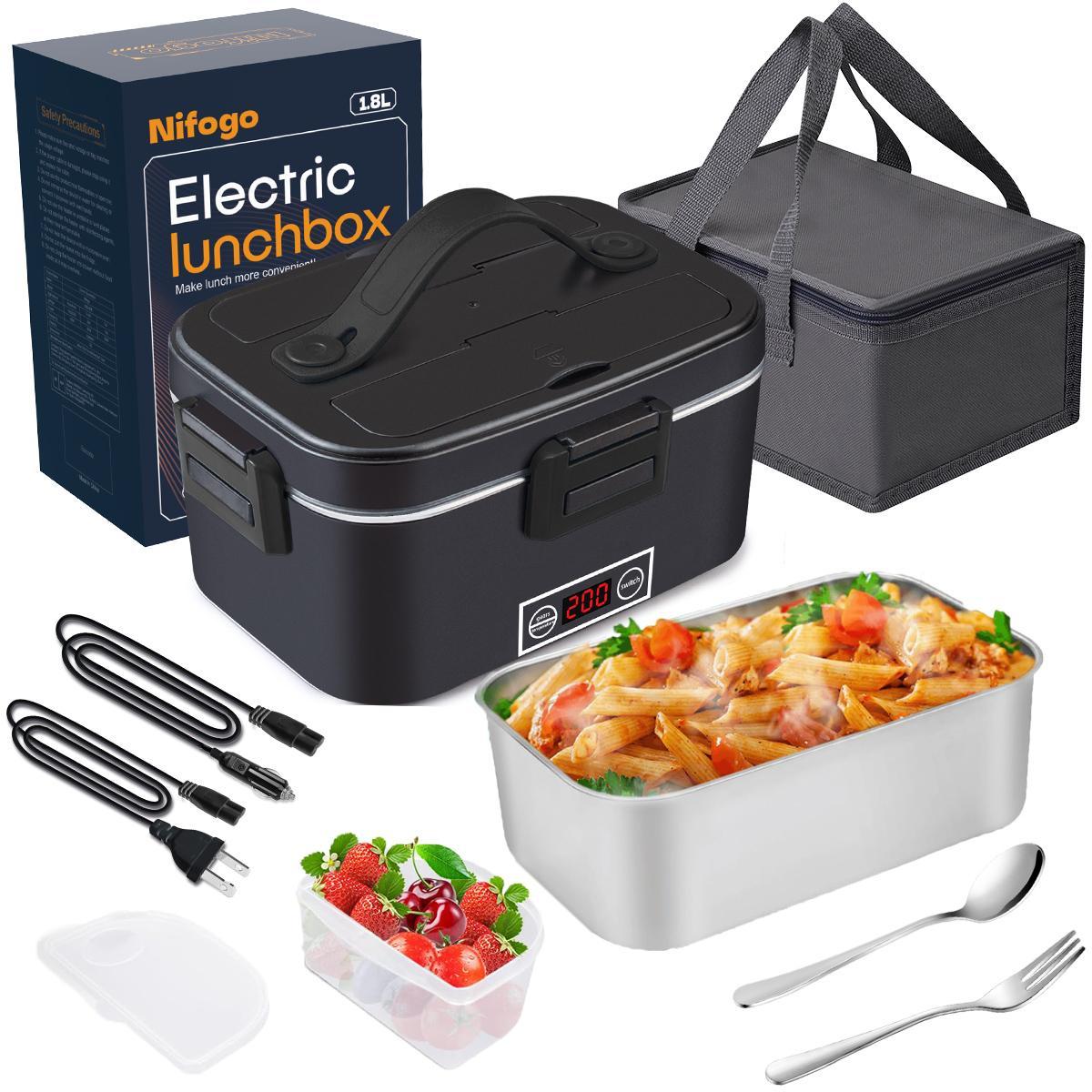 Nifogo Electric Lunch Box, 100W Food Heater 1,8L for Adults Portable Food Heater with Tableware and Lunch Bag, Car & Home Portable Electronic Food Heater for Home Office Travel