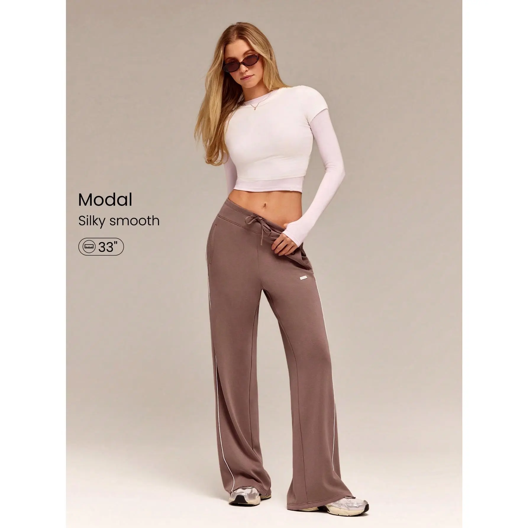 GLOWMODE 33" SoftCalm Modal Glow Easy Loose Fit Contrast Stripe Tall Sweatpants With Adjustable Drawstring Side Pockets Daily Casual Summer Wear