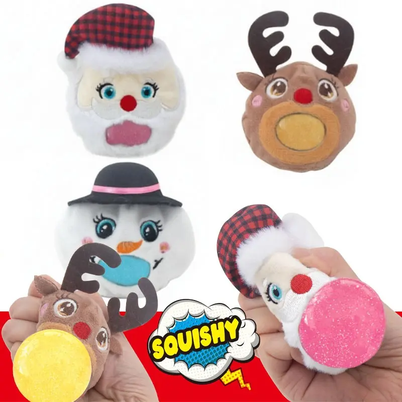 3-Pack Christmas Glitter Stress Relief Plush Toys, Santa Reindeer Snowman, & Rainbow Beads, Kids Party Favors, Holiday Decor