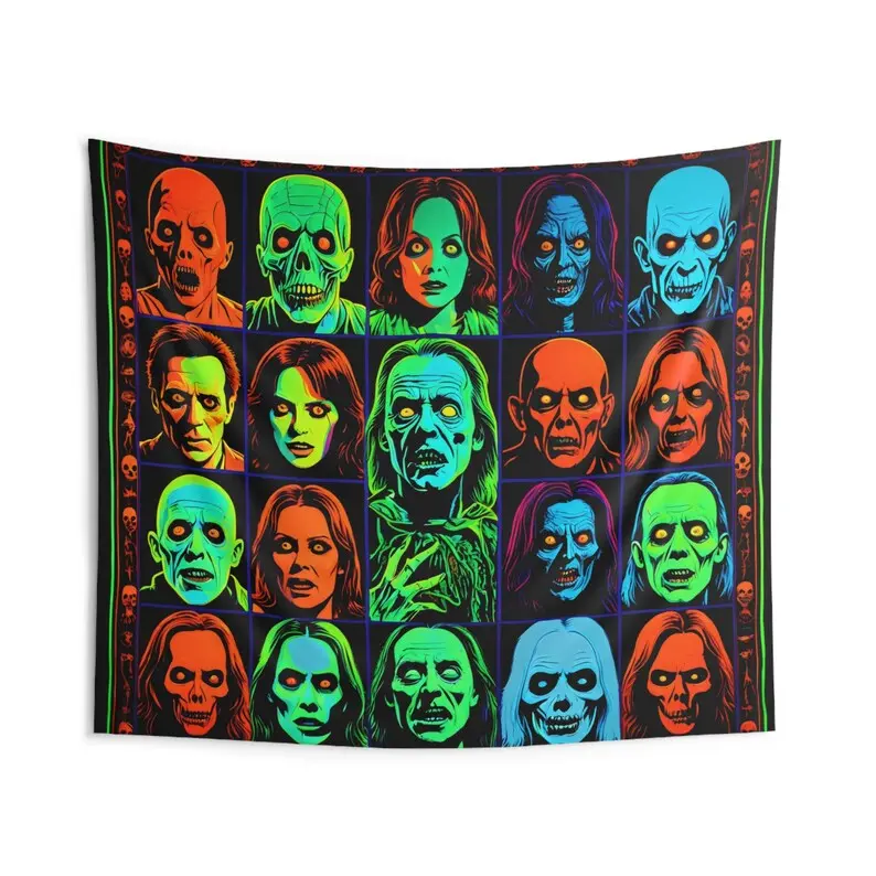 Horror Zombie Faces Indoor Wall Tapestries, Halloween Tapestry, Creepy Home Decor, Scary Wall Art, Spooky Wall Hanging