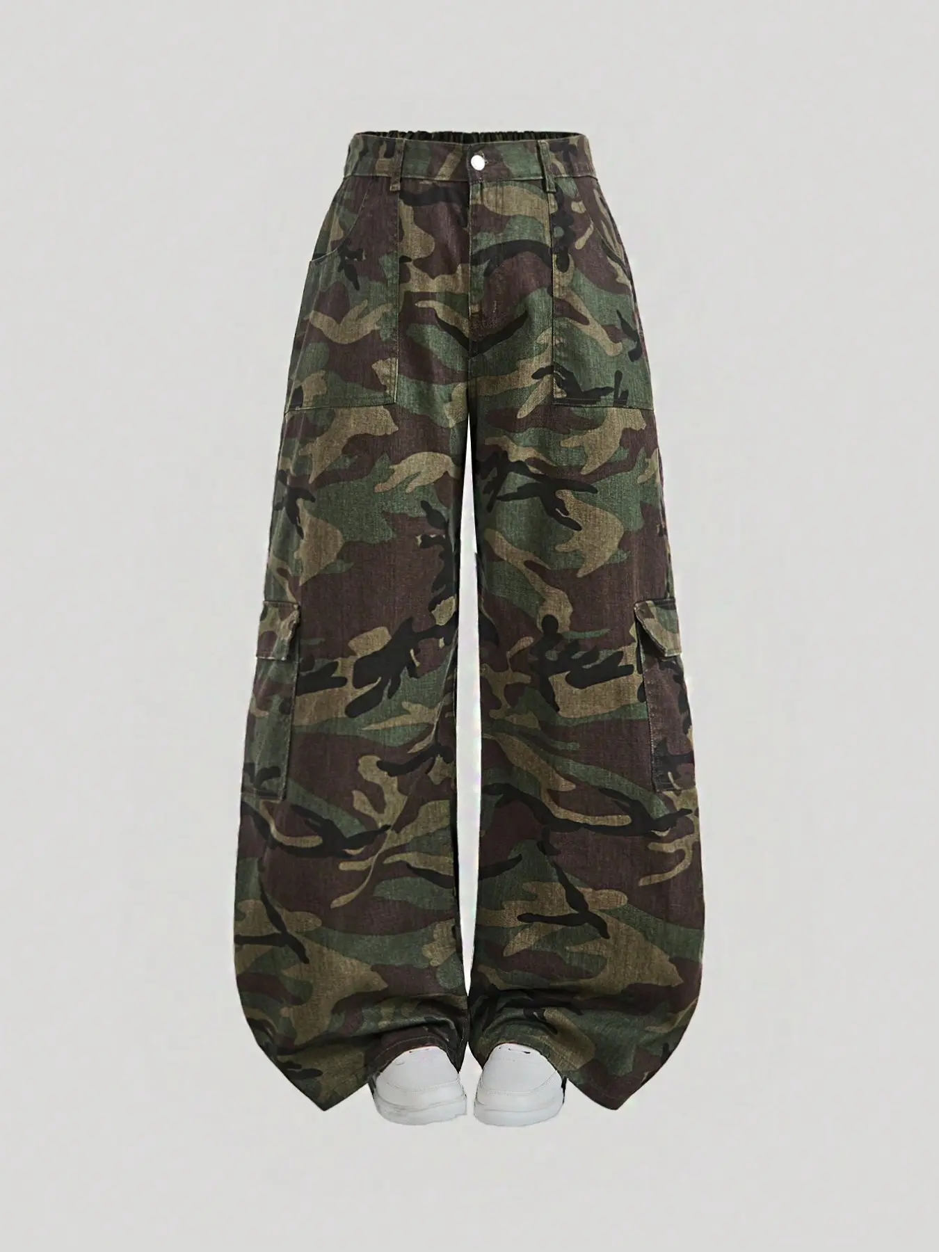 Y2K Retro Camo Loose Wide Leg Work Pants, High Waist Straight Fit, American Street Style Women's Jeans, Versatile Long Pants