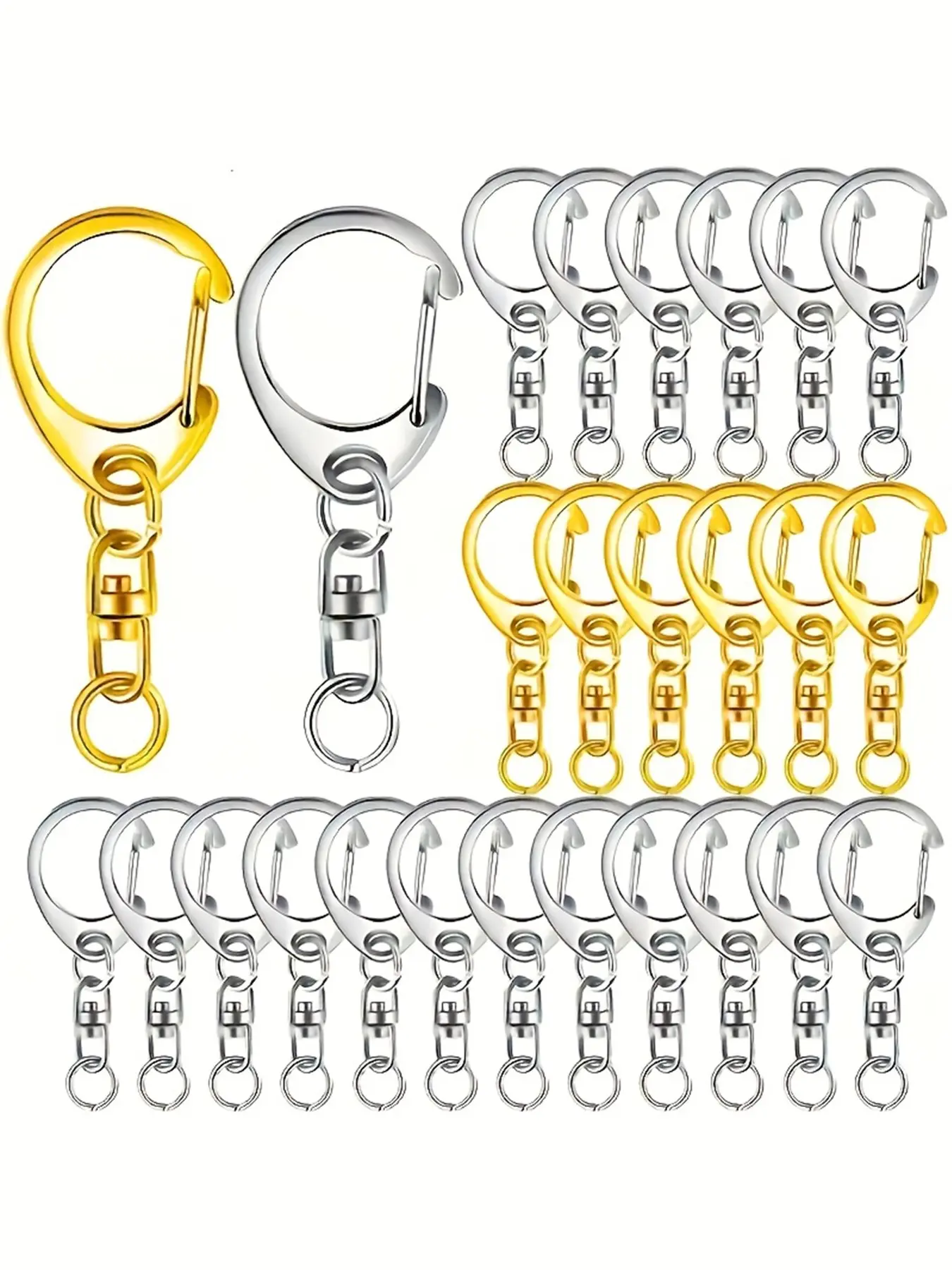 52pcs C-shaped shrimp hook and loop keychain set (26 keychains and 26 opening rings), DIY handmade accessories for men's keychains, keychains with rotating 8-shaped buckles and opening rings, suitable for handmade bag accessories Keyring