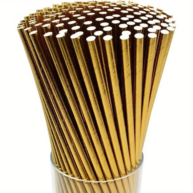 Golden Paper Straws, 6x197mm, Luxury Golden Paper Straws for Birthday Parties, High-End Atmosphere, Ideal for Coffee and Milk Tea