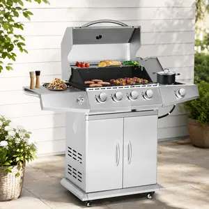 Propane Gas Grill 4 Burners with Side Burner, Stainless Steel Grill Cart with Wheels for Outdoor Patio Garden Backyard Cooking bbq Grill