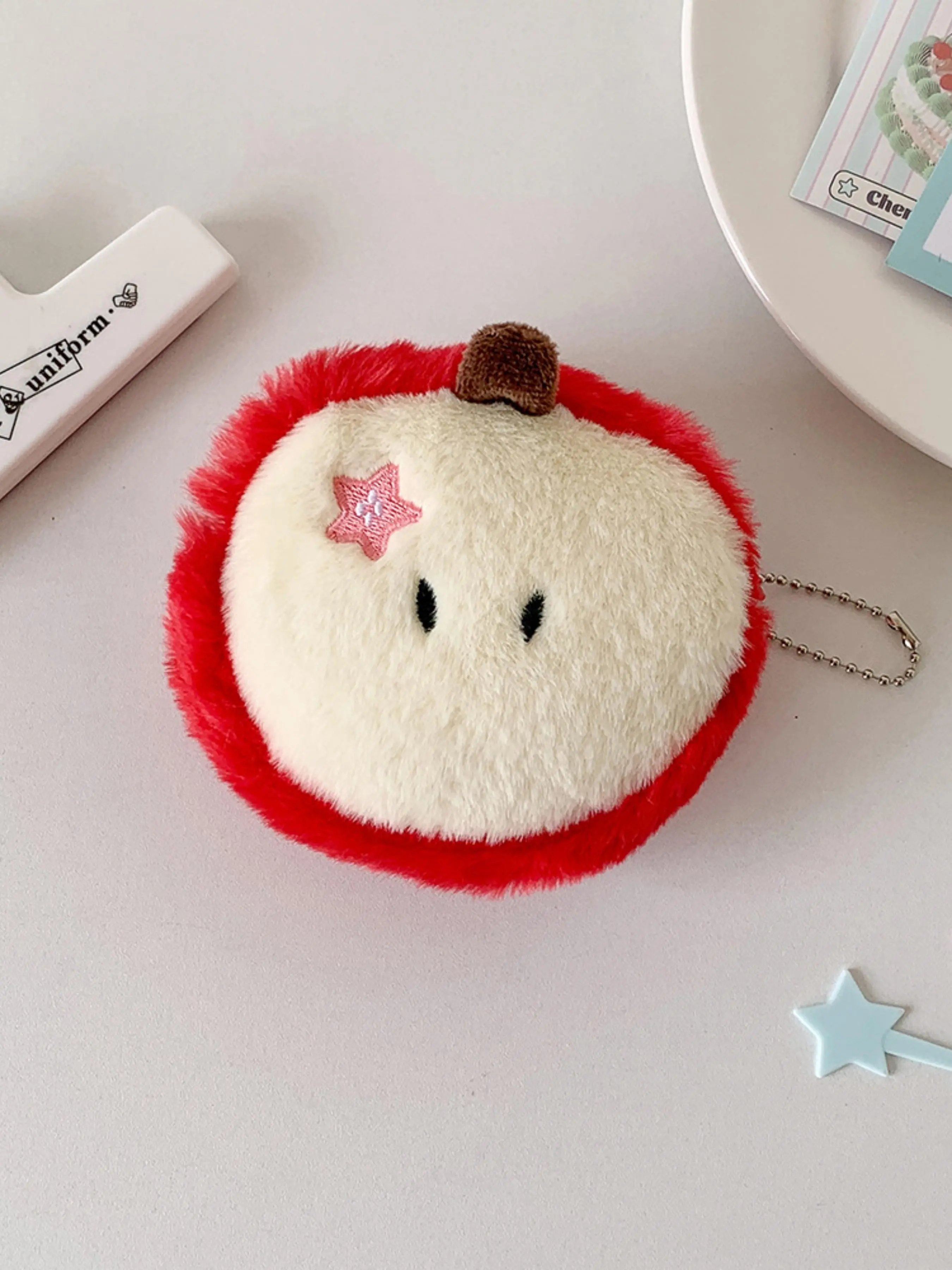 Cute Creative Cartoon Plush Apple Coin Purse, Money Bag Purse, Moneybags, Mini Hanging Bag for Students, Earphone Case, Data Cable Storage Pouch, Fashionable Wallet