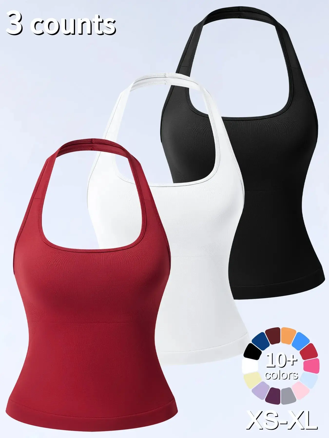 1/2/3Pcs Women's Yoga Halter Neck Tank Top with Removable Pads, Three-Layer Seamless Backless Sleeveless Sports Tops Yoga Sportswear Casual Solid Color Soft All Seasons Wear  tank tops  black tops