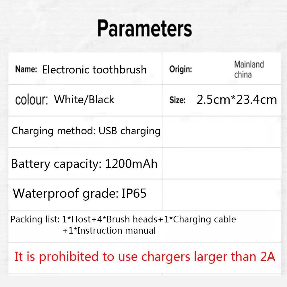 Electric Toothbrush USB Rechargeable, 4 Brush Heads, 5 Modes, Sonic Toothbrush, Christmas Gift, New Condition, Lithium Battery