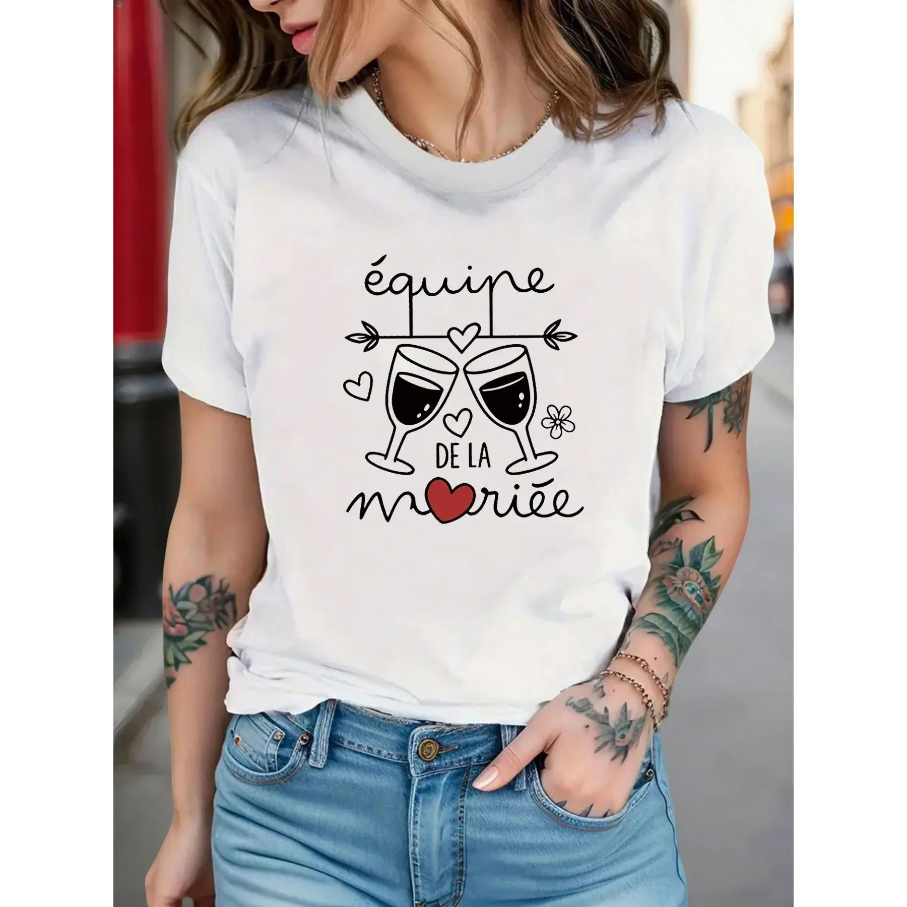 Wine Glass Graphic T-Shirt for Bridal Party with Bold Statement Print