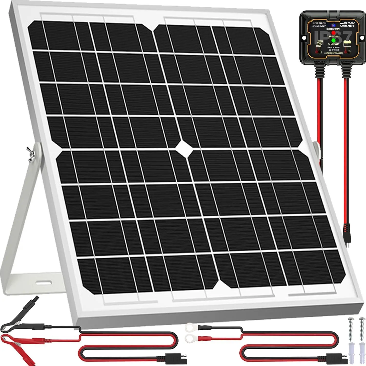 20W 12V Solar Panel Charging Kit - Outdoor Solar Trickle Charger Maintainer with MPPT Controller, Adjustable Mount Bracket for Boat, RV