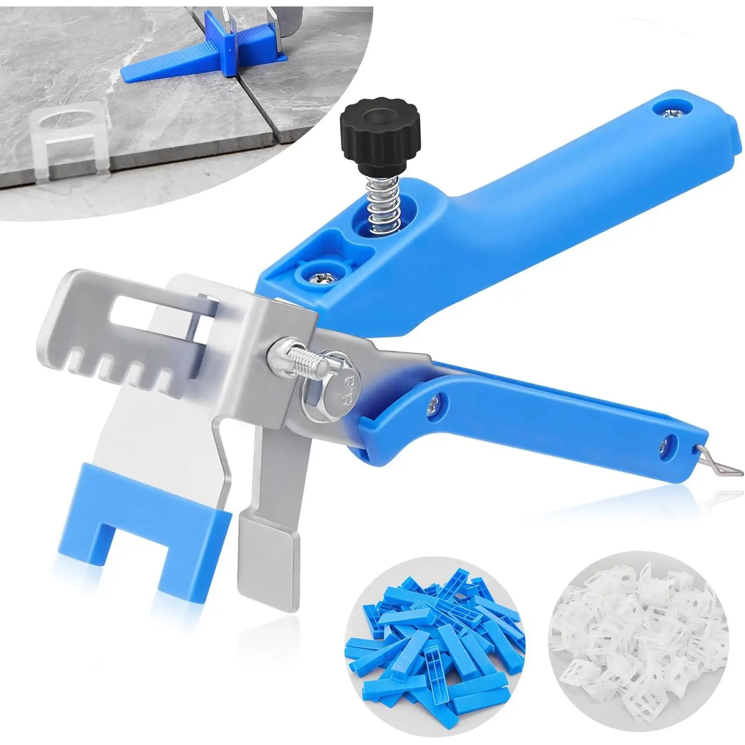 Tile Leveling System 1/8 Inch with Tile Plier, 500pcs Tile Leveler Spacers Clips and 100pcs Reusable Wedges for Wall/Tile Adjustment, Tile Set for Tile Stone Installation