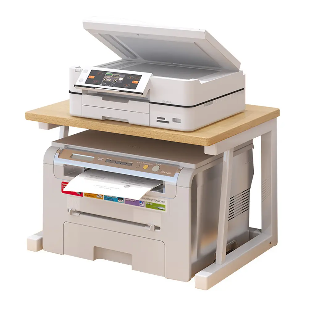 Gaomon 2-Tier Rectangular Desktop Printer Stand with Storage - Metal Frame, Wood Top Shelf for Scanner, Copier, Fax Machine - Space-Saving Home Office Furniture Organizer