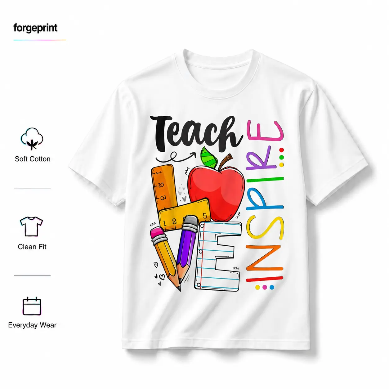 Cute Teacher T-shirt, unisex, with a theme of teaching love and inspiration, campus style short-sleeved top, a Teacher's Day gift that both students and teachers love to wear, comfortable pure cotton, a summer essential