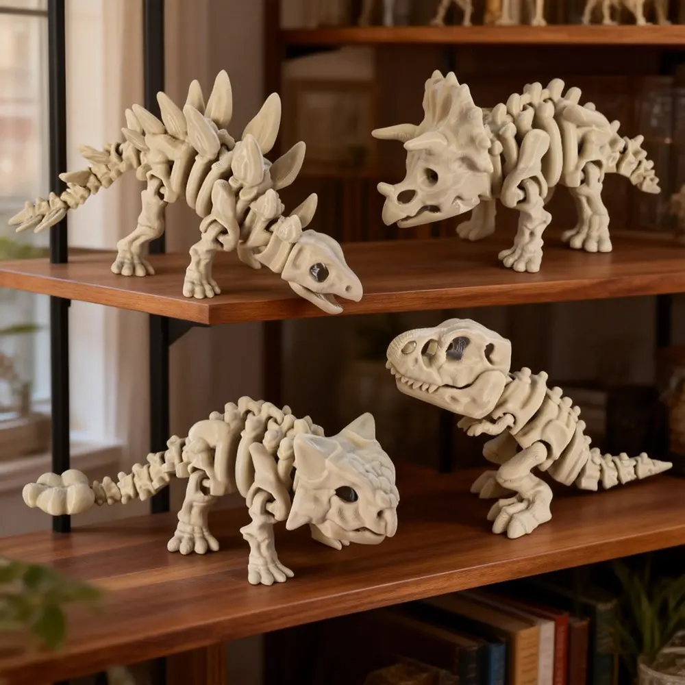 4-Piece Jurassic Dinosaur Skeleton Model Set, Perfect for Paleontology, Home & Office Desktop Decor, Detailed Dinosaur Statue Collection, Dinosaur Figures, Dinosaur Figurines