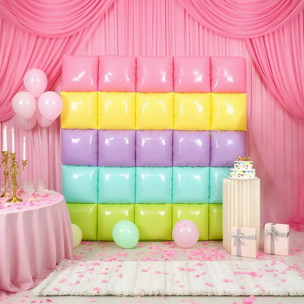 Rainbow Square Aluminum Foil Balloon Wall, Double-Sided Square Balloons for Birthday Party, Shower, Wedding, Anniversary Decoration, Balloon Party Supplies