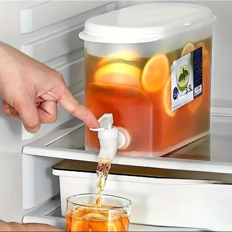 Plastic Beverage Dispenser with Faucet, 3.5L Large Capacity Container, Cold Water Jug for Summer Parties, Refrigerator, Fruit Pitcher, Drink Pitcher, Soda Container, Home Essentials