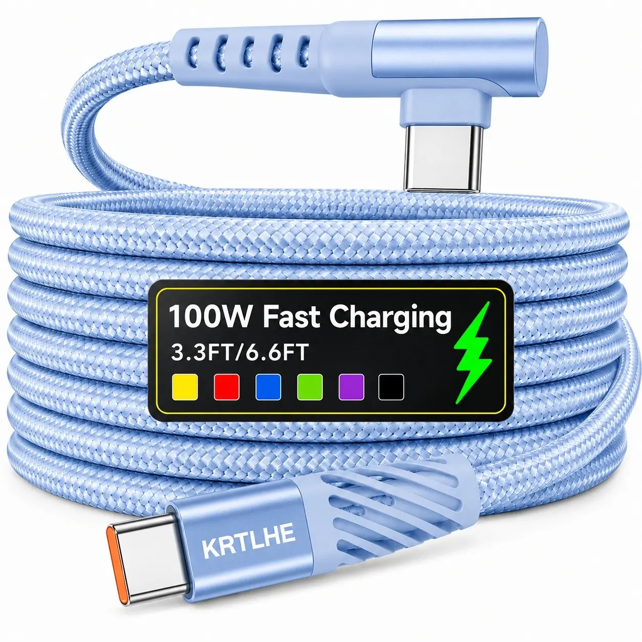 Fast Charging USB-C Adapter, Right Angle USB to USB-C Cable, Braided USB-C Charger for Samsung, Huawei, Xiaomi, Redmi, Oppo, Oneplus, More Smartphones, Fast Charging Cables, Fast Charging Cord