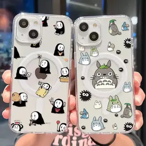Spirited Away Totoro Magnetic MagSafe Smartphone Case, Anti-Drop Full Aesthetic Printed Soft TPU Cover for iPhone 17 Pro Max/Air,16-11 Plus Pro Max & Samsung S26-S21 FE Plus Ultra - Cellphone Handheld Devices Accessories