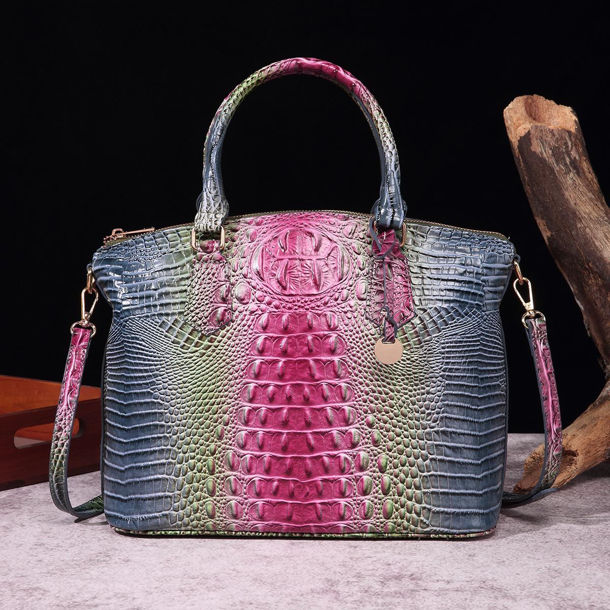 Handheld Crossbody Vintage Women's Bag with Multi-color Crocodile Pattern Brahmin