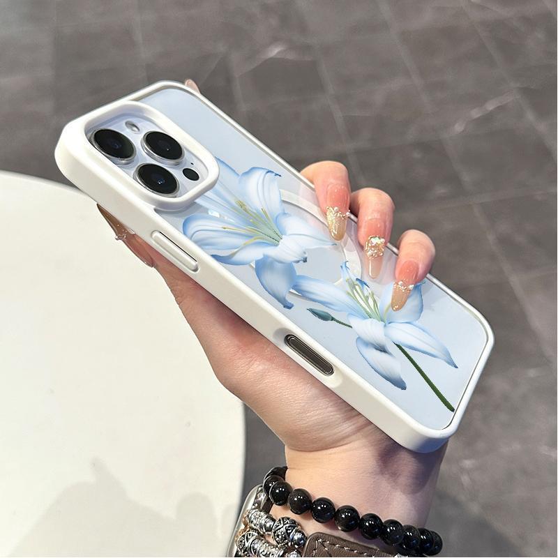 Magnetic Compatible Case suitable for iPhone 17 16 15 14 13 12 11pro promax plus, Blue Lilies MagSafe Ready, Anti-Slip, Ultra Thin | Aesthetic Touch for Daily Use