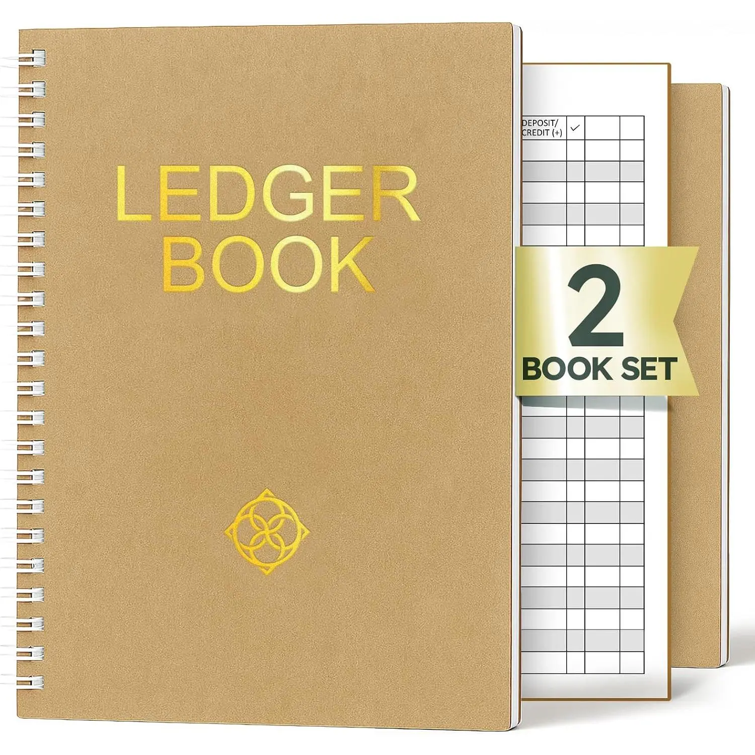 Book - 2 Pack Accounting  Books for Small Business, Finance Planner, Expense , Bookkeeping Record Book, Account , Spreadsheet Notebook - Brown