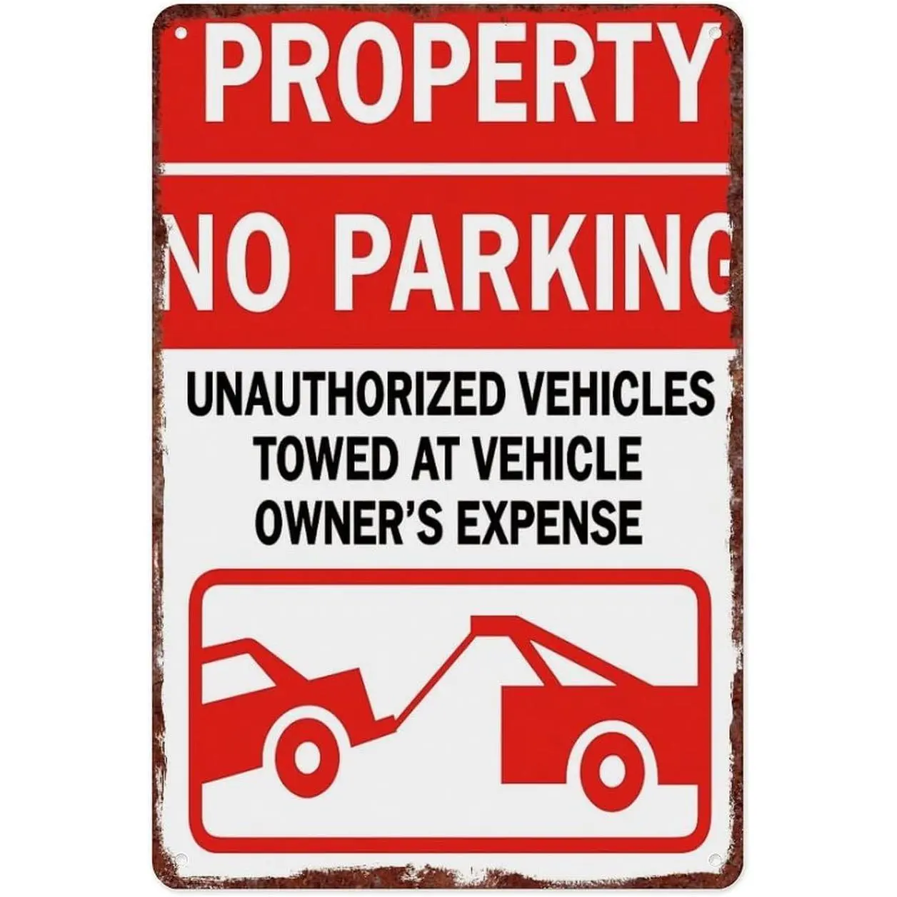 8x12 Inch Tinplate Property No Parking Sign, Unauthorized Vehicles Will Be Towed At Owner's Expense Warning Sign, Waterproof Rustproof Metal Parking Sign for Private Property Driveway