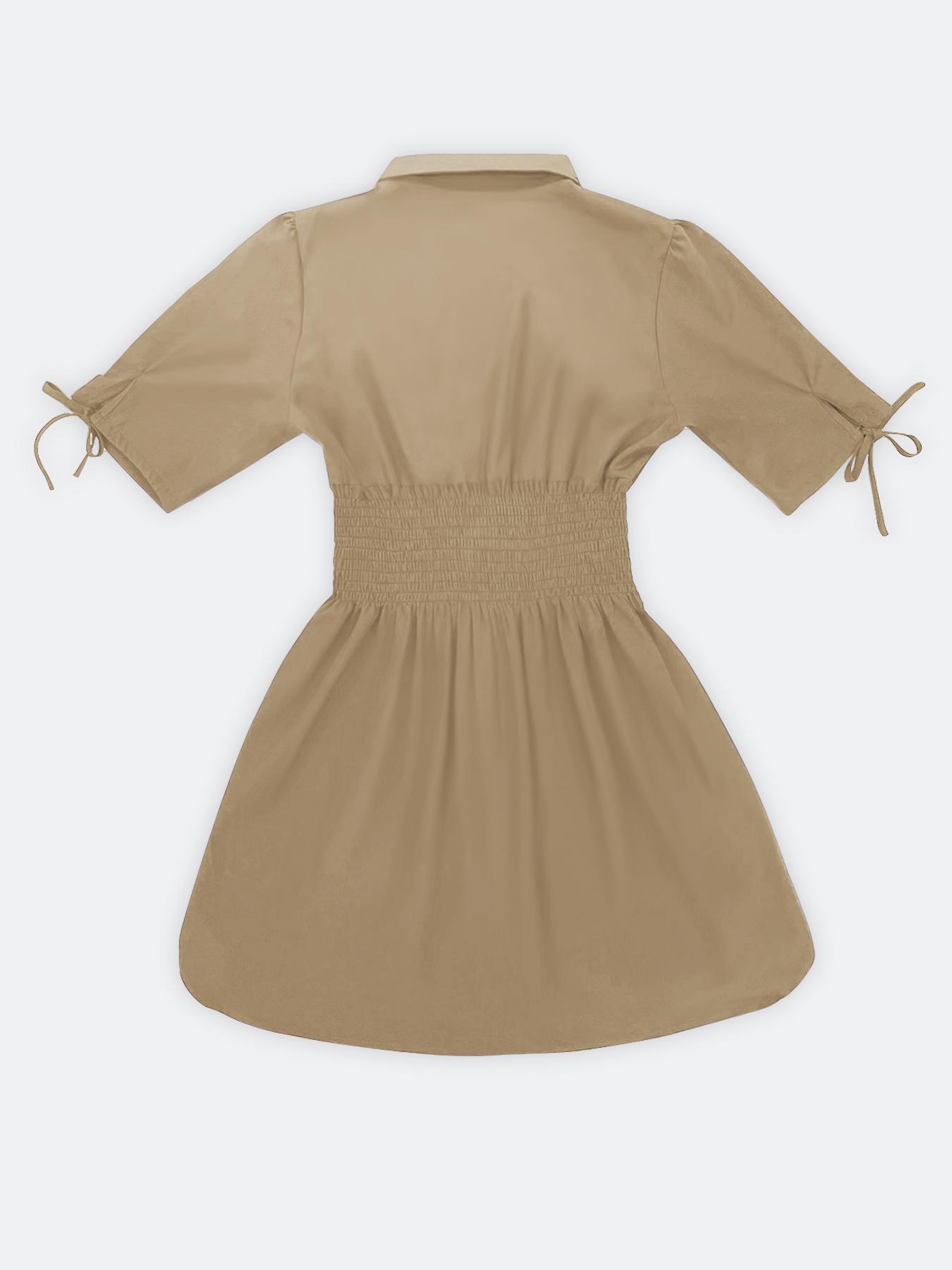 Women's Solid Color Basic Shirt Collar Button Front Dress, Casual Short Sleeve Curved Hem Dress for Daily Wear, Ladies Clothes for Spring & Fall, Collared