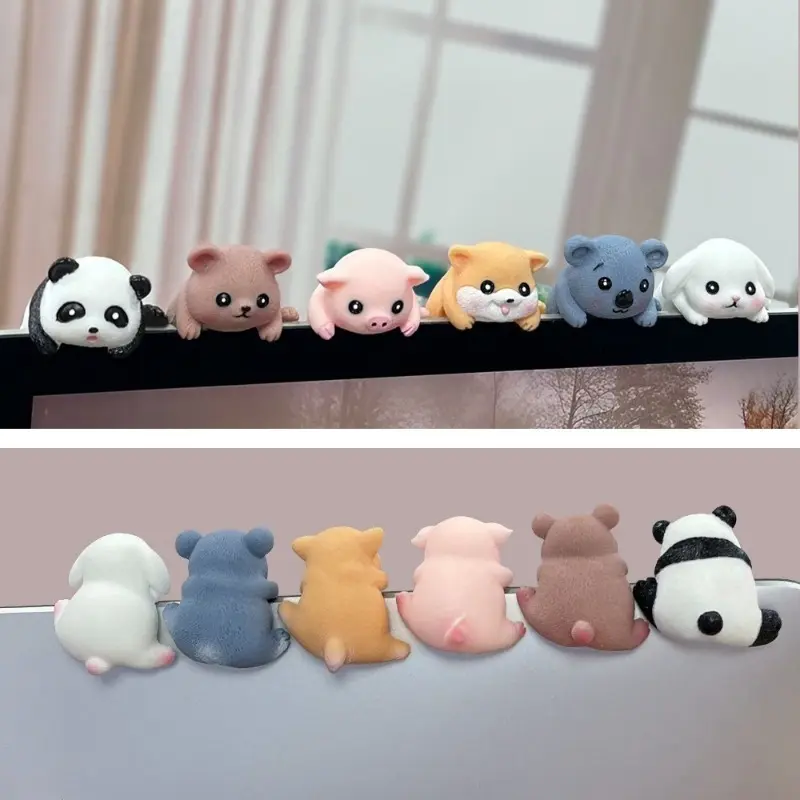 6PCS Cute Animal Ornament Figurines, Screen Decor for Computer, TV, Monitor, Car Navigation Screen Small Decorations