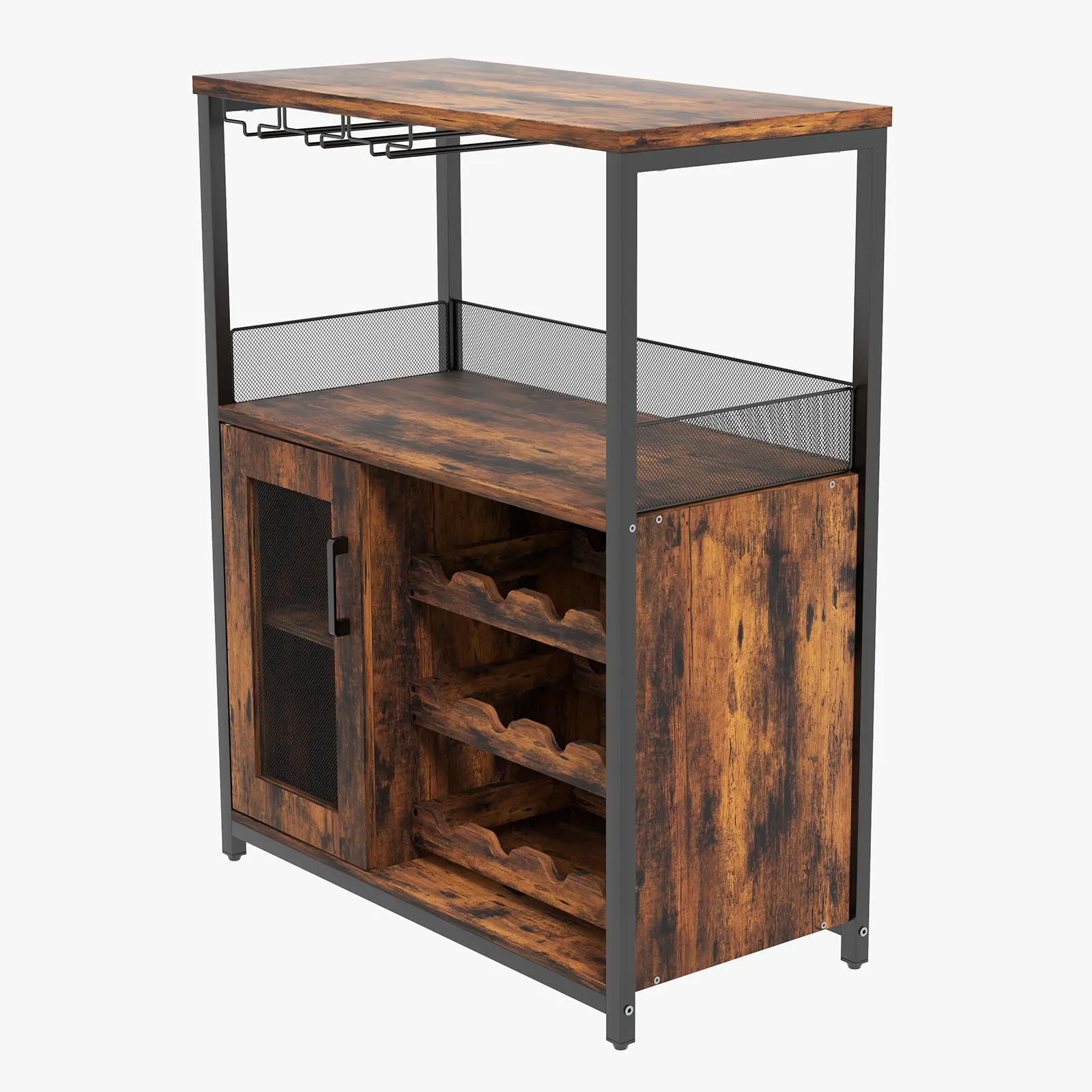 Wine Bar Rack Cabinet, Adjustable Shelves Coffee Bar Cabinet with Mesh Door and Baffle Design, 36 In Tall Small Liquor Bar Cabinet for Home, Kitchen, Dinning Room
