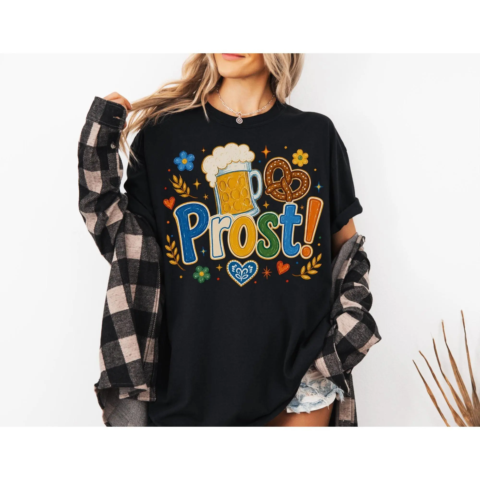 Women's "Prost" Graphic Short-Sleeved T-Shirt - Casual Oktoberfest Pure Cotton Top for Beer Lovers, Crew Neck, Relaxed Fit, Soft Essential