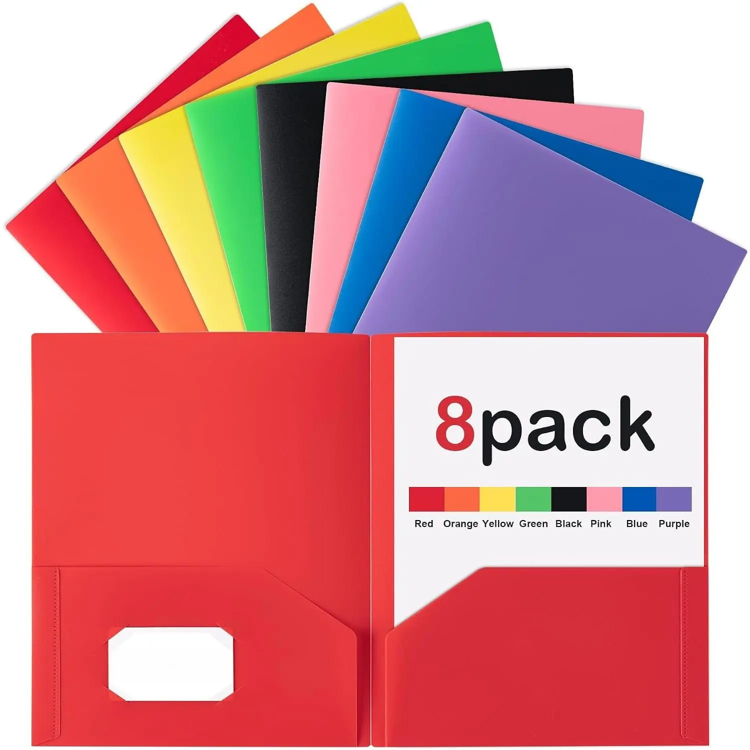 Plastic Folders with Pockets (8 Pack, Colors) | Durable Heavy Duty File Folders with Business Card Slot, 2-Pocket Folder for Schoolwork & Office, to School Supplies